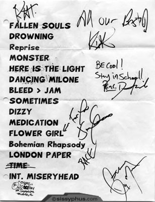 Ours autographed setlist.