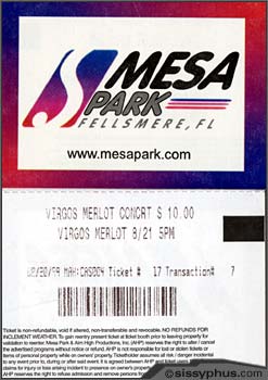 Mesa Park Virgos Merlot ticket.