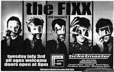 The Fixx's Club5 flyer.